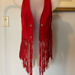 Forever 21 Red Leather Fringe Vest